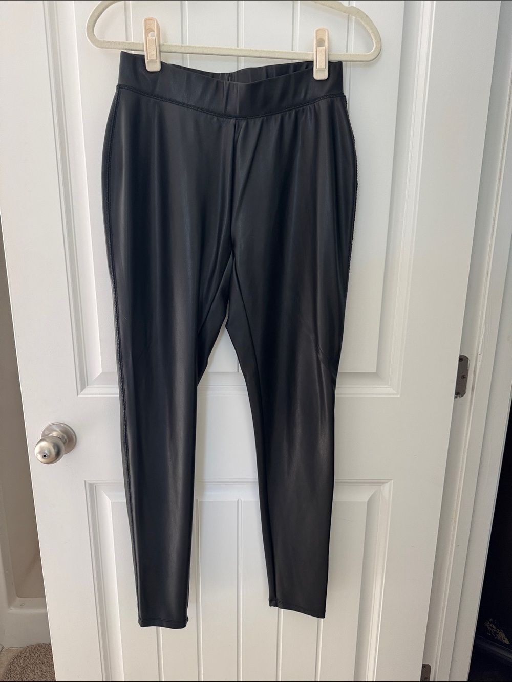 Ashley Stewart Black Faux Leather Leggings with Stitched Waistband